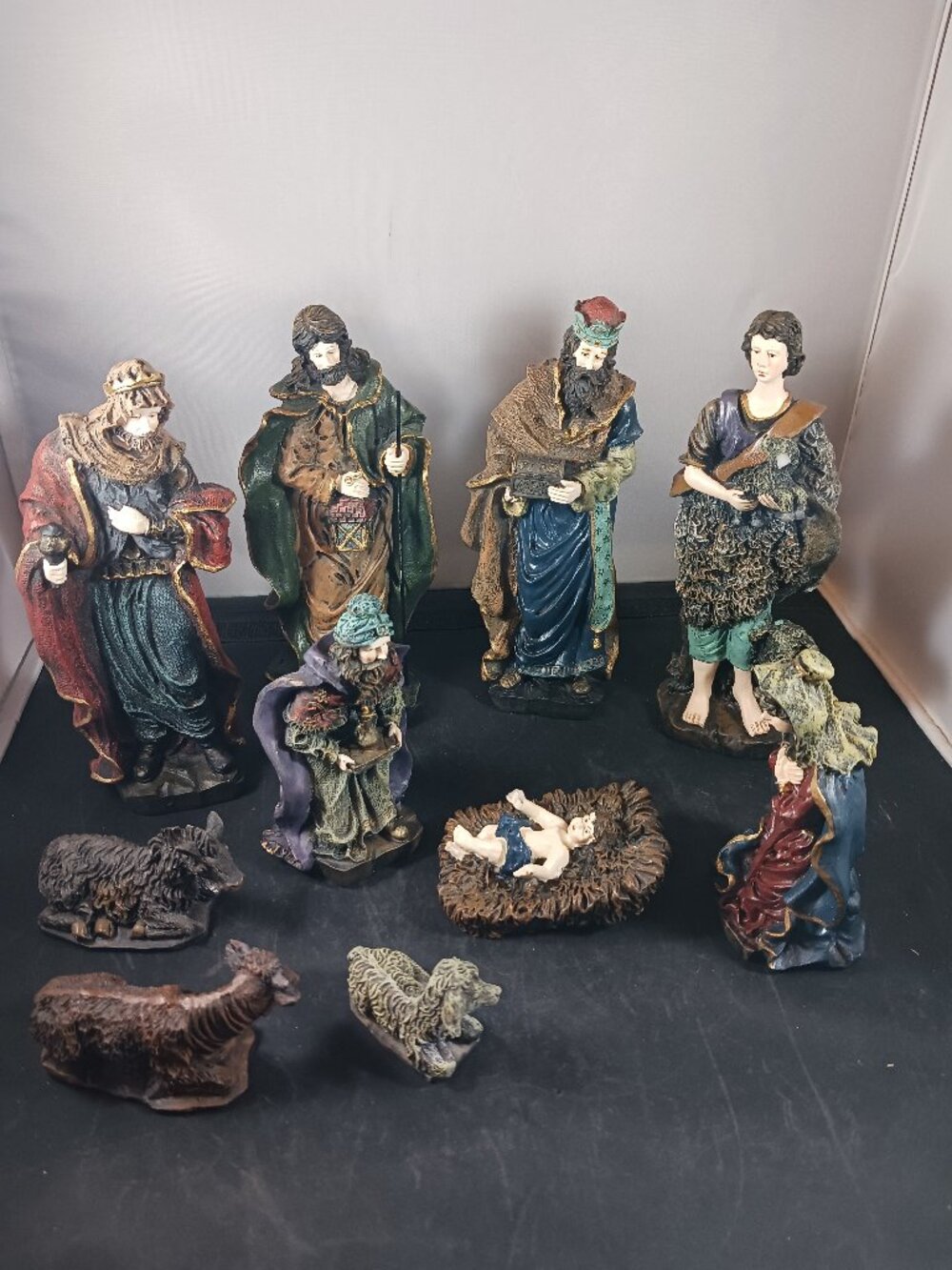 Vintage Resin Traditional Christmas Nativity Set 10 Pieces